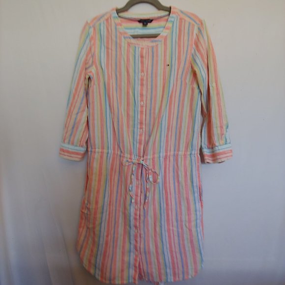 Tommy Hifiger long sleeve button down stripe dress with drawstring XS - Picture 1 of 13